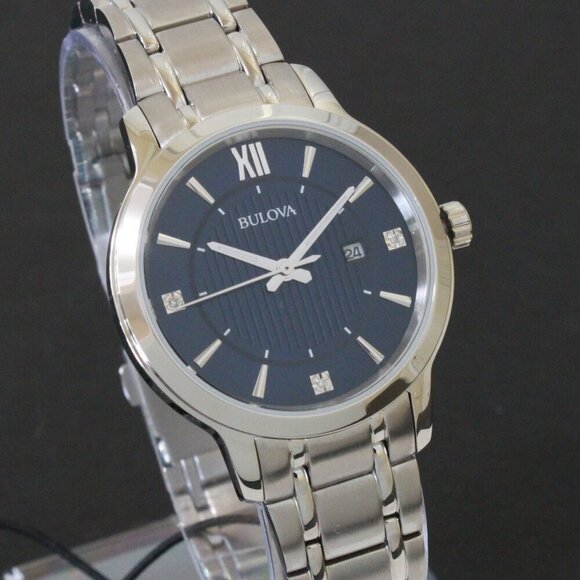 Bulova Classic Diamond Accent Ladies Watch Stainless Deep Blue Dial 32mm - Picture 1 of 14